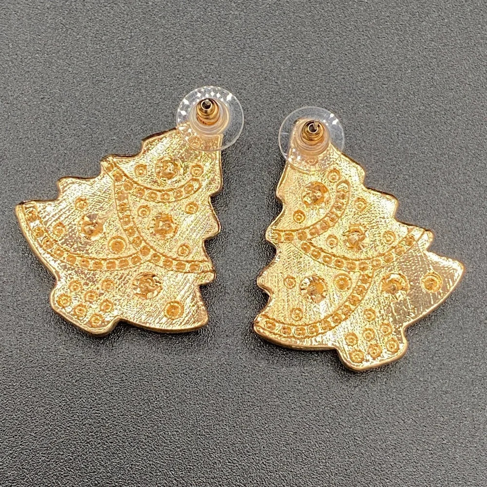Red Sparkly Christmas Tree Earrings Pierced - Picture 7 of 7